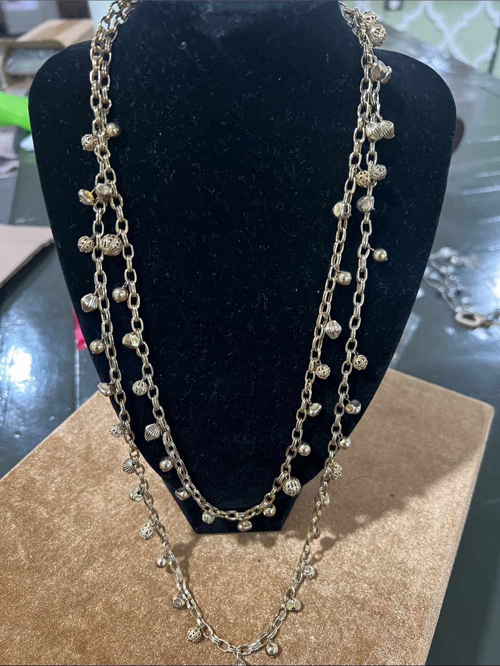 Gold-Tone Multi-Strand Beaded Necklace - Elegant Women’s Jewelry